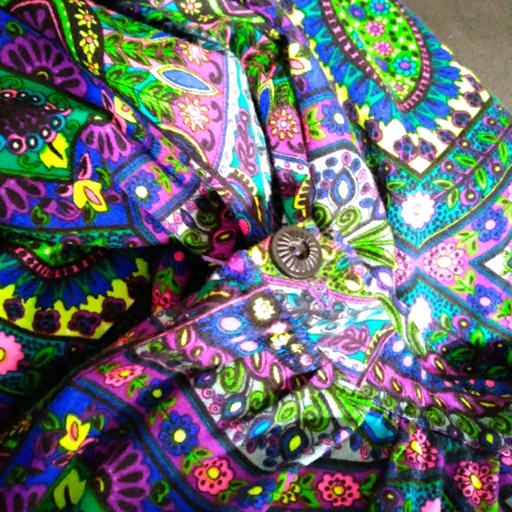 Vintage Neon Floral Barkcloth Maxi Skirt Handmade - Picture 13 of 14